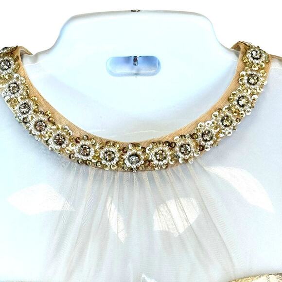 New MAGGY LONDON Starry Night Metallic Jacquard Sheath Dress Beaded Collar SZ 4 - Picture 2 of 10